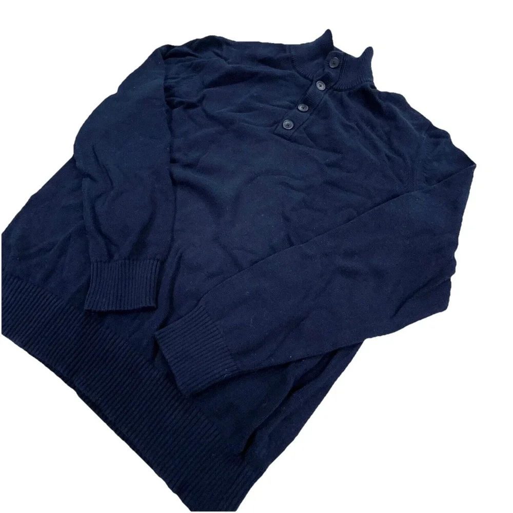 Banana Republic Sweater Men Medium‎ Navy Blue Henley Knit Pullover Heavy Sailor